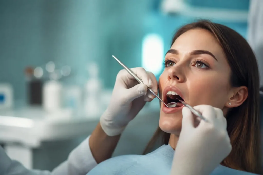 Dental team treating a smiling patient